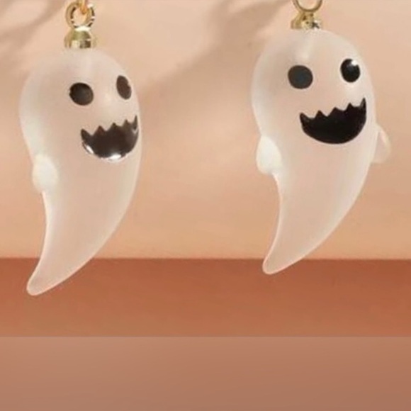 “Happy Lil Ghost” Frosted Glass Whimsy Halloween Cute Goth Spirit Spectre Dangle - Picture 5 of 10